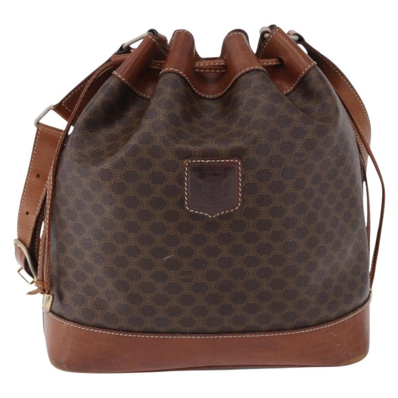 CELINE Macadam Canvas Shoulder Bag PVC Leather Brown Gold Auth 198250