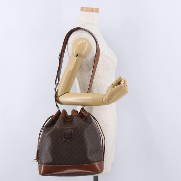 CELINE Macadam Canvas Shoulder Bag PVC Leather Brown Gold Auth 198250