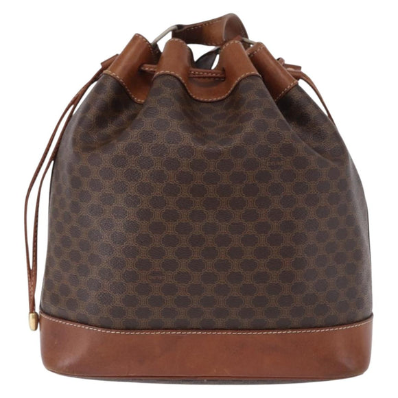 CELINE Macadam Canvas Shoulder Bag PVC Leather Brown Gold Auth 198250