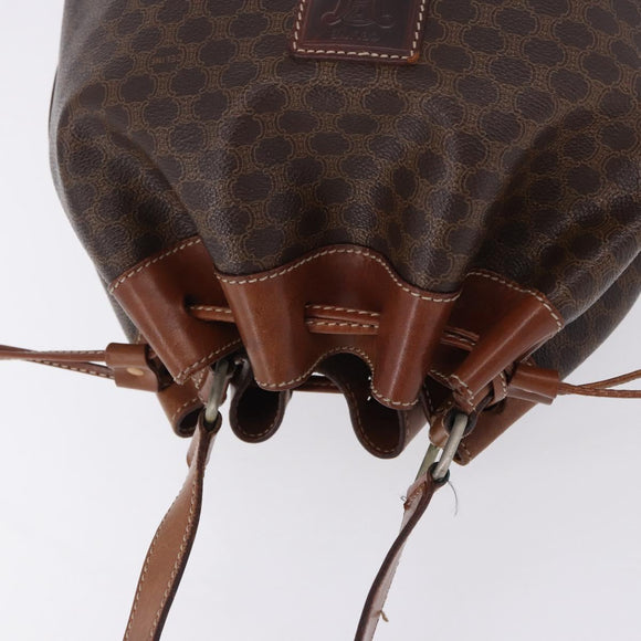 CELINE Macadam Canvas Shoulder Bag PVC Leather Brown Gold Auth 198250