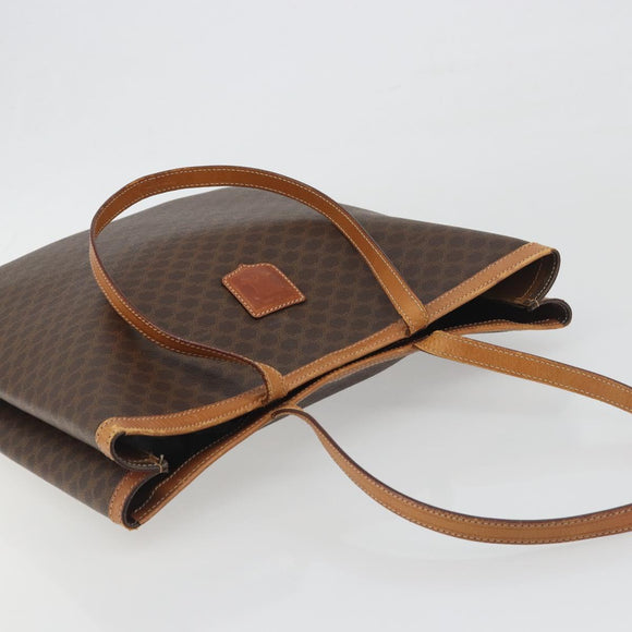 CELINE Macadam Canvas Tote Bag PVC Leather Brown Gold Auth 198251