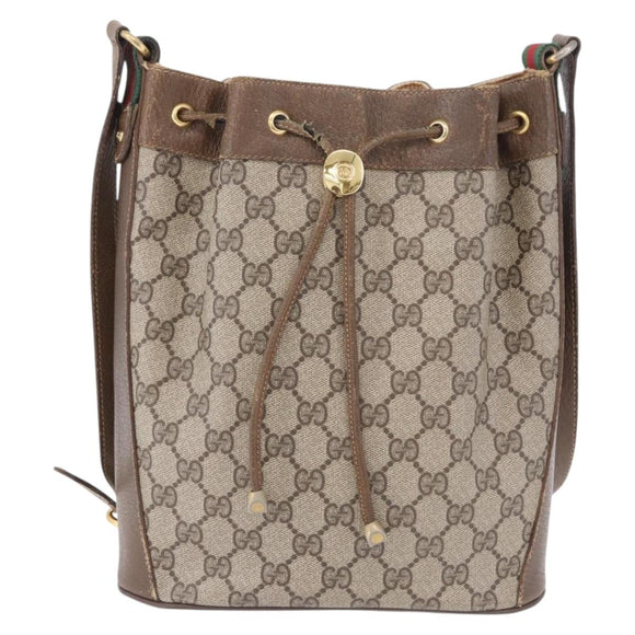 GUCCI GG Supreme Web Sherry Line Bag PVC Beige Gold 72 02 034 Auth 198252
