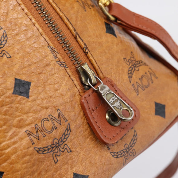 MCM Logogram Vicetos Boston Bag PVC Leather 2way Brown Gold Auth 198253
