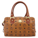 MCM Logogram Vicetos Boston Bag PVC Leather 2way Brown Gold Auth 198253-13