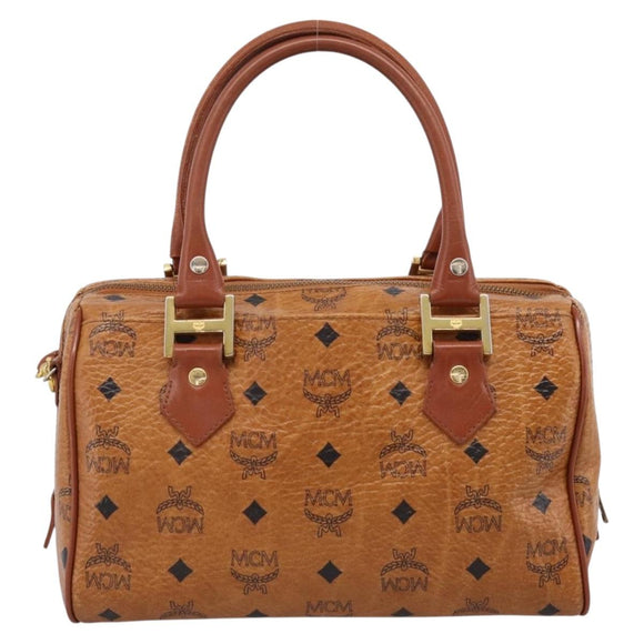 MCM Logogram Vicetos Boston Bag PVC Leather 2way Brown Gold Auth 198253