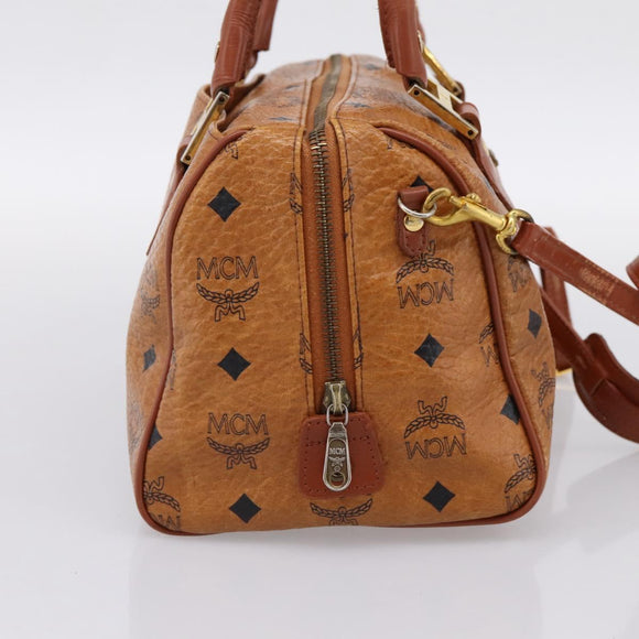 MCM Logogram Vicetos Boston Bag PVC Leather 2way Brown Gold Auth 198253