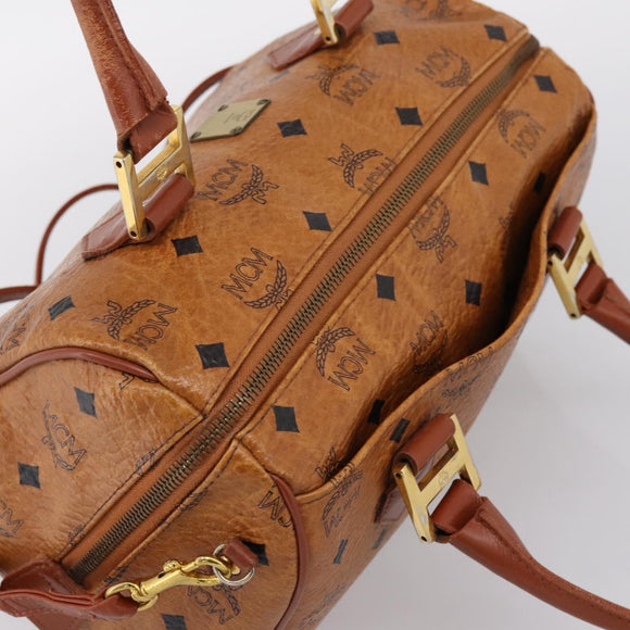MCM Logogram Vicetos Boston Bag PVC Leather 2way Brown Gold Auth 198253