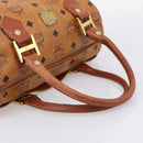MCM Logogram Vicetos Boston Bag PVC Leather 2way Brown Gold Auth 198253-7