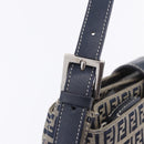 FENDI Zucchino Canvas Mamma Baguette Shoulder Bag Navy Silver Auth 198254V-10