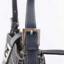 FENDI Zucchino Canvas Mamma Baguette Shoulder Bag Navy Silver Auth 198254V-16