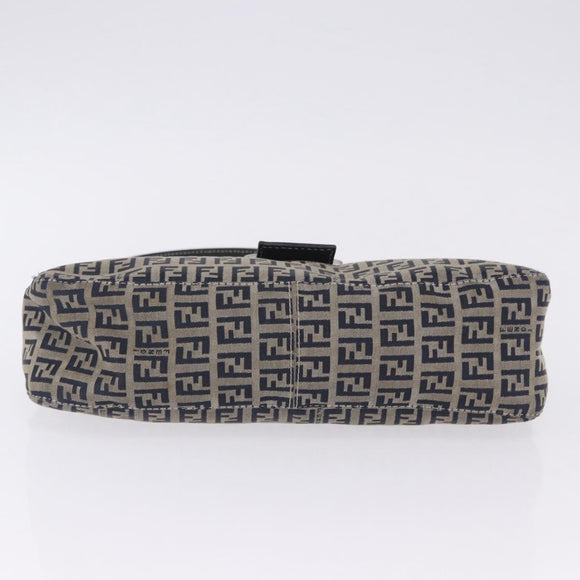 FENDI Zucchino Canvas Mamma Baguette Shoulder Bag Navy Silver Auth 198254V