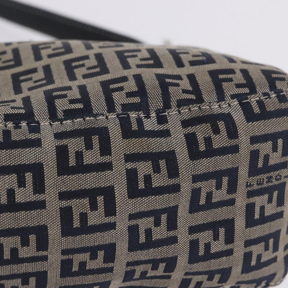 FENDI Zucchino Canvas Mamma Baguette Shoulder Bag Navy Silver Auth 198254V