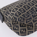 FENDI Zucchino Canvas Mamma Baguette Shoulder Bag Navy Silver Auth 198254V-17