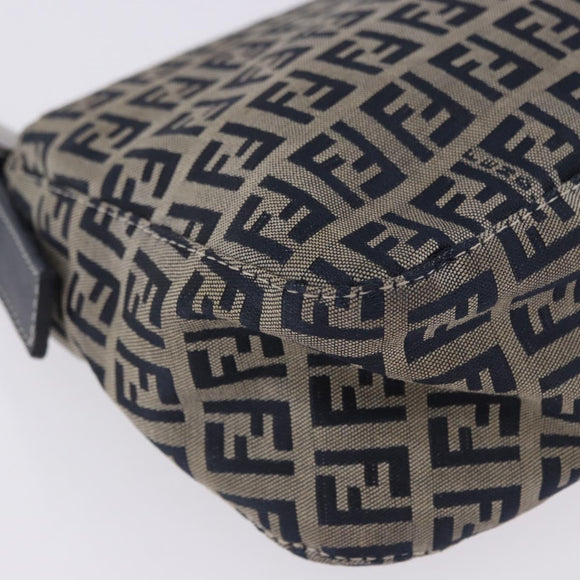 FENDI Zucchino Canvas Mamma Baguette Shoulder Bag Navy Silver Auth 198254V