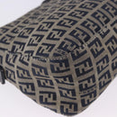 FENDI Zucchino Canvas Mamma Baguette Shoulder Bag Navy Silver Auth 198254V-19