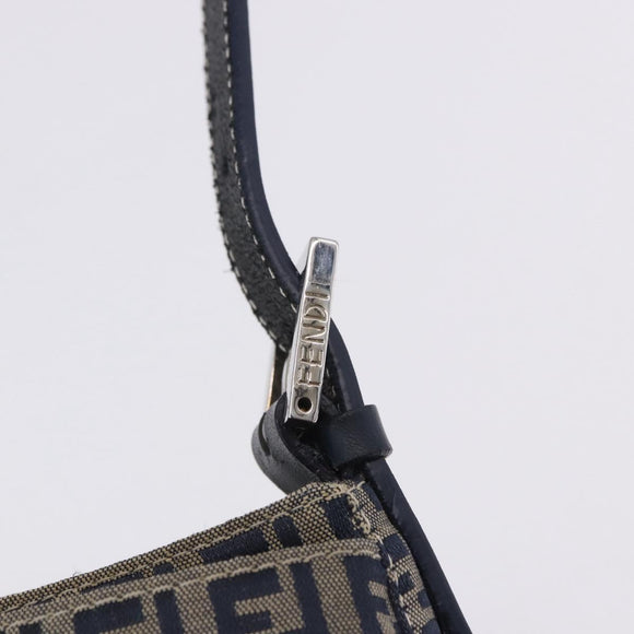FENDI Zucchino Canvas Mamma Baguette Shoulder Bag Navy Silver Auth 198254V