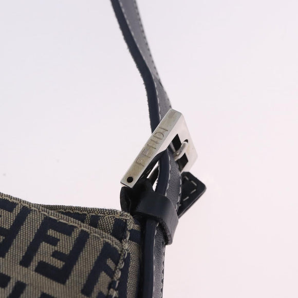 FENDI Zucchino Canvas Mamma Baguette Shoulder Bag Navy Silver Auth 198254V