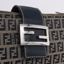 FENDI Zucchino Canvas Mamma Baguette Shoulder Bag Navy Silver Auth 198254V-23