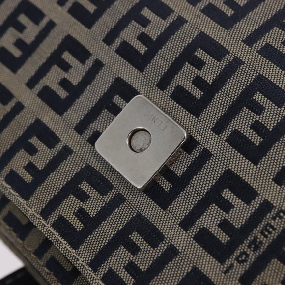 FENDI Zucchino Canvas Mamma Baguette Shoulder Bag Navy Silver Auth 198254V