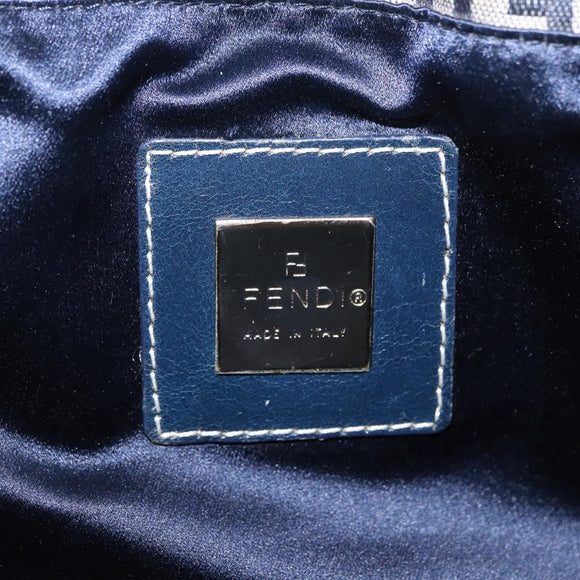 FENDI Zucchino Canvas Mamma Baguette Shoulder Bag Navy Silver Auth 198254V