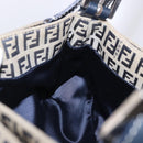 FENDI Zucchino Canvas Mamma Baguette Shoulder Bag Navy Silver Auth 198254V-28