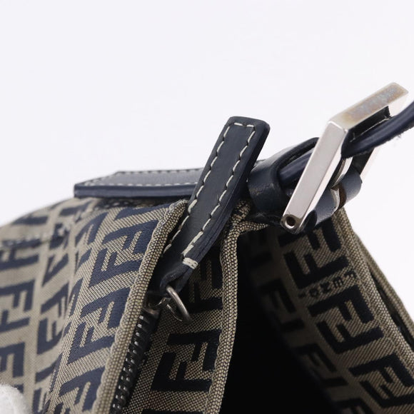 FENDI Zucchino Canvas Mamma Baguette Shoulder Bag Navy Silver Auth 198254V