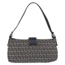 FENDI Zucchino Canvas Mamma Baguette Shoulder Bag Navy Silver Auth 198254V-2