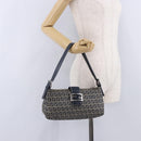 FENDI Zucchino Canvas Mamma Baguette Shoulder Bag Navy Silver Auth 198254V-33