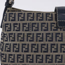 FENDI Zucchino Canvas Mamma Baguette Shoulder Bag Navy Silver Auth 198254V-3