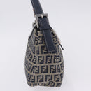 FENDI Zucchino Canvas Mamma Baguette Shoulder Bag Navy Silver Auth 198254V-5