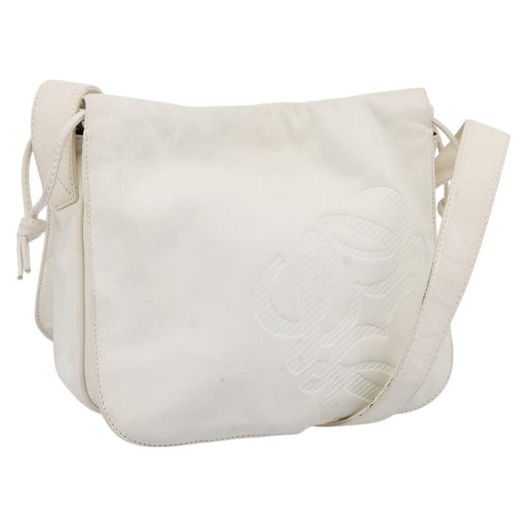 LOEWE Shoulder Bag Leather White Gold Auth 198255