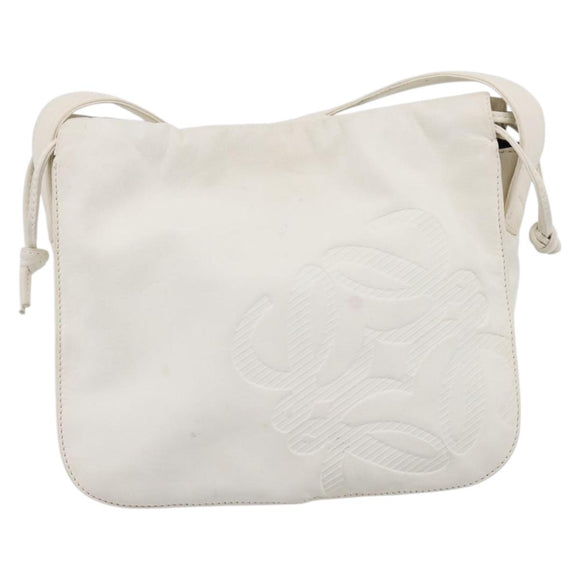 LOEWE Shoulder Bag Leather White Gold Auth 198255