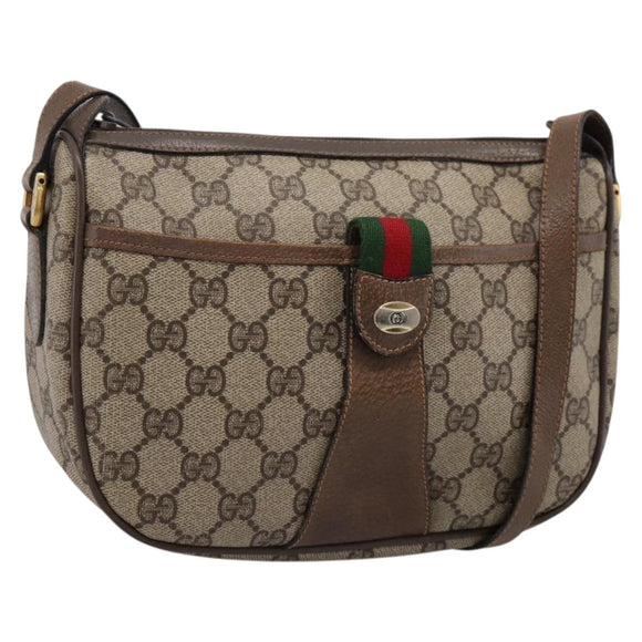 GUCCI GG Supreme Web Sherry Line Bag PVC Beige Gold 89 02 032 Auth 198257