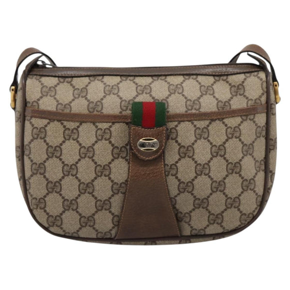 GUCCI GG Supreme Web Sherry Line Bag PVC Beige Gold 89 02 032 Auth 198257