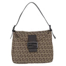 FENDI Zucchino Canvas Mamma Baguette Shoulder Bag Beige 8BR004 Auth 198258V-2
