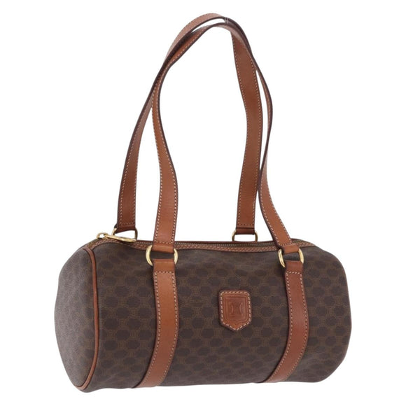 CELINE Macadam Canvas Hand Bag PVC Leather Brown Gold Auth 198260A