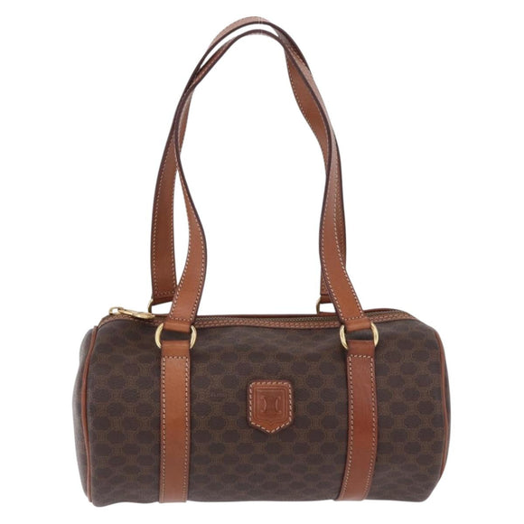 CELINE Macadam Canvas Hand Bag PVC Leather Brown Gold Auth 198260A