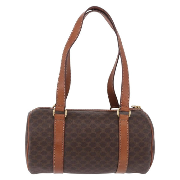 CELINE Macadam Canvas Hand Bag PVC Leather Brown Gold Auth 198260A