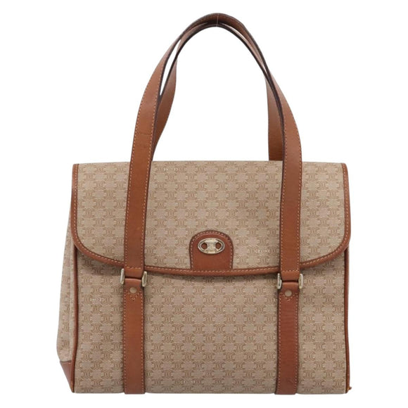 CELINE Macadam Canvas Hand Bag PVC Beige Gold Auth 198262
