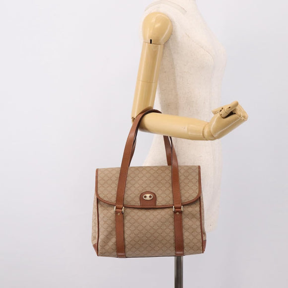 CELINE Macadam Canvas Hand Bag PVC Beige Gold Auth 198262