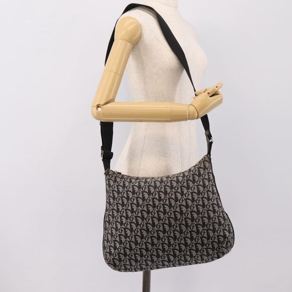 Christian Dior Trotter Canvas Shoulder Bag Navy Silver Auth 198263