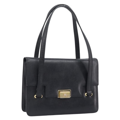 CELINE Hand Bag Leather Black Gold Auth 198264