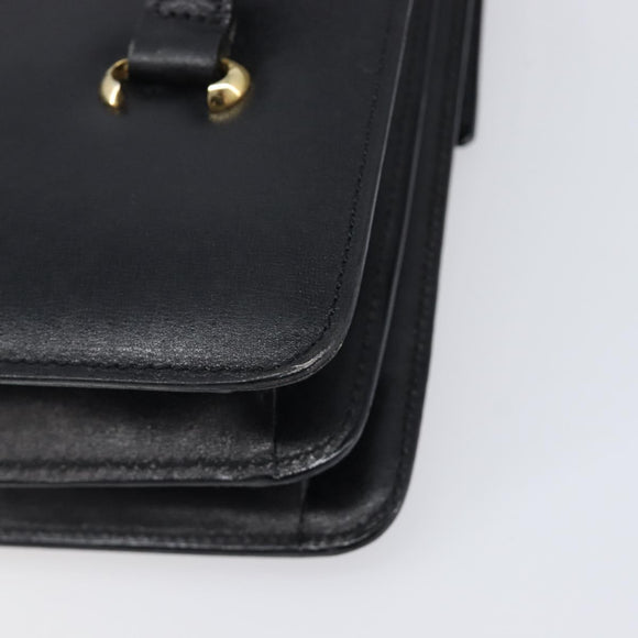 CELINE Hand Bag Leather Black Gold Auth 198264