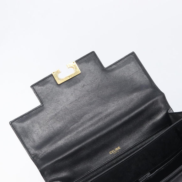 CELINE Hand Bag Leather Black Gold Auth 198264