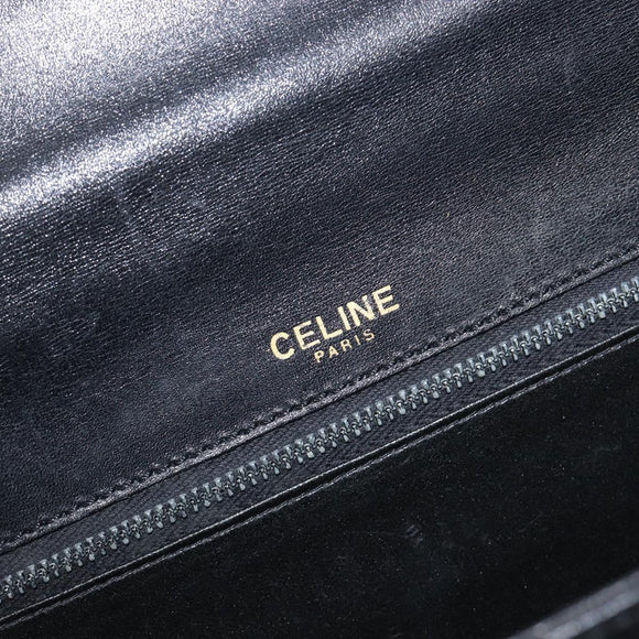 CELINE Hand Bag Leather Black Gold Auth 198264
