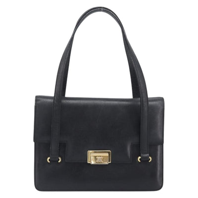 CELINE Hand Bag Leather Black Gold Auth 198264 - 0