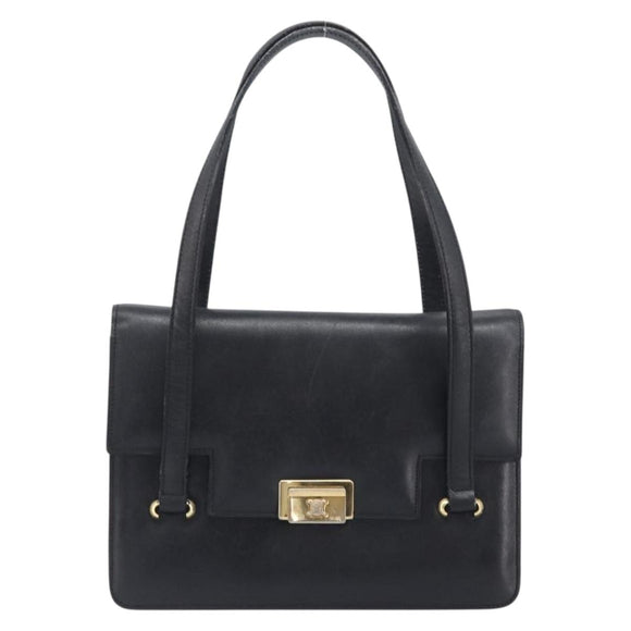 CELINE Hand Bag Leather Black Gold Auth 198264