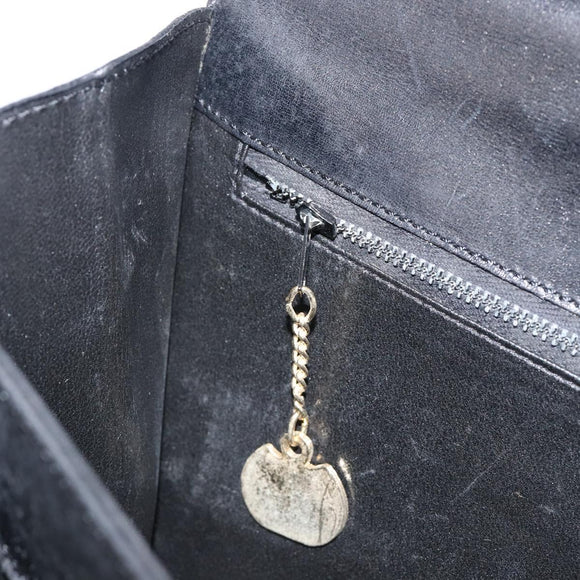 CELINE Hand Bag Leather Black Gold Auth 198264