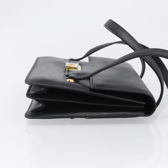 CELINE Hand Bag Leather Black Gold Auth 198264