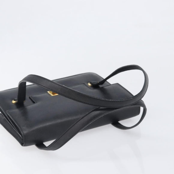 CELINE Hand Bag Leather Black Gold Auth 198264